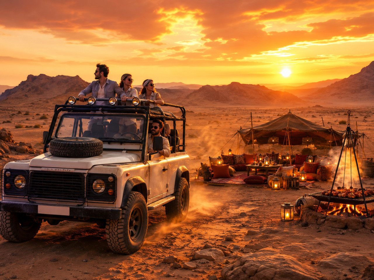 Experience a Jeep Safari Hurghada with desert landscapes, Bedouin culture, camel rides, sunset views, and a delicious BBQ dinner. Book today.
