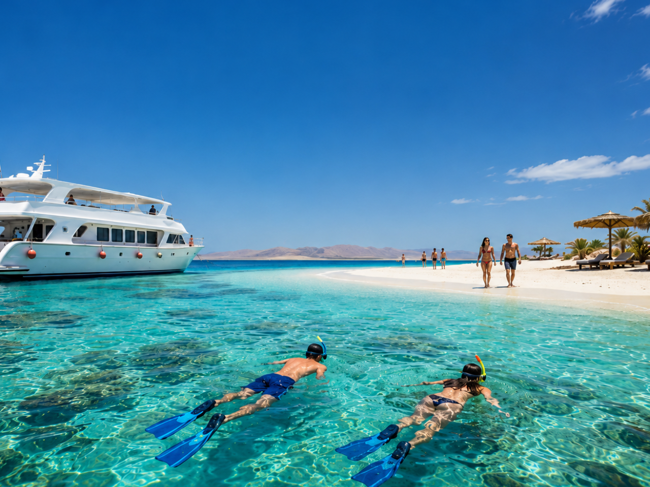 Escape to Magawish Island Hurghada for crystal-clear waters, snorkeling, white sandy beaches, and a relaxing Red Sea boat trip. Book today.