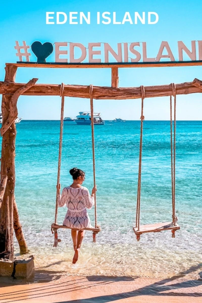 Enjoy Eden Island Hurghada with Orange Bay beach time, snorkeling, White Island views, fresh fruit, and a private Red Sea boat experience.