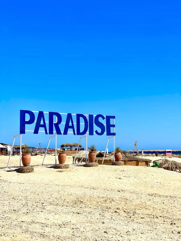 Visit Paradise Island from Hurghada on a private boat trip with snorkeling, beach relaxation, crystal-clear water, and beautiful Red Sea views.